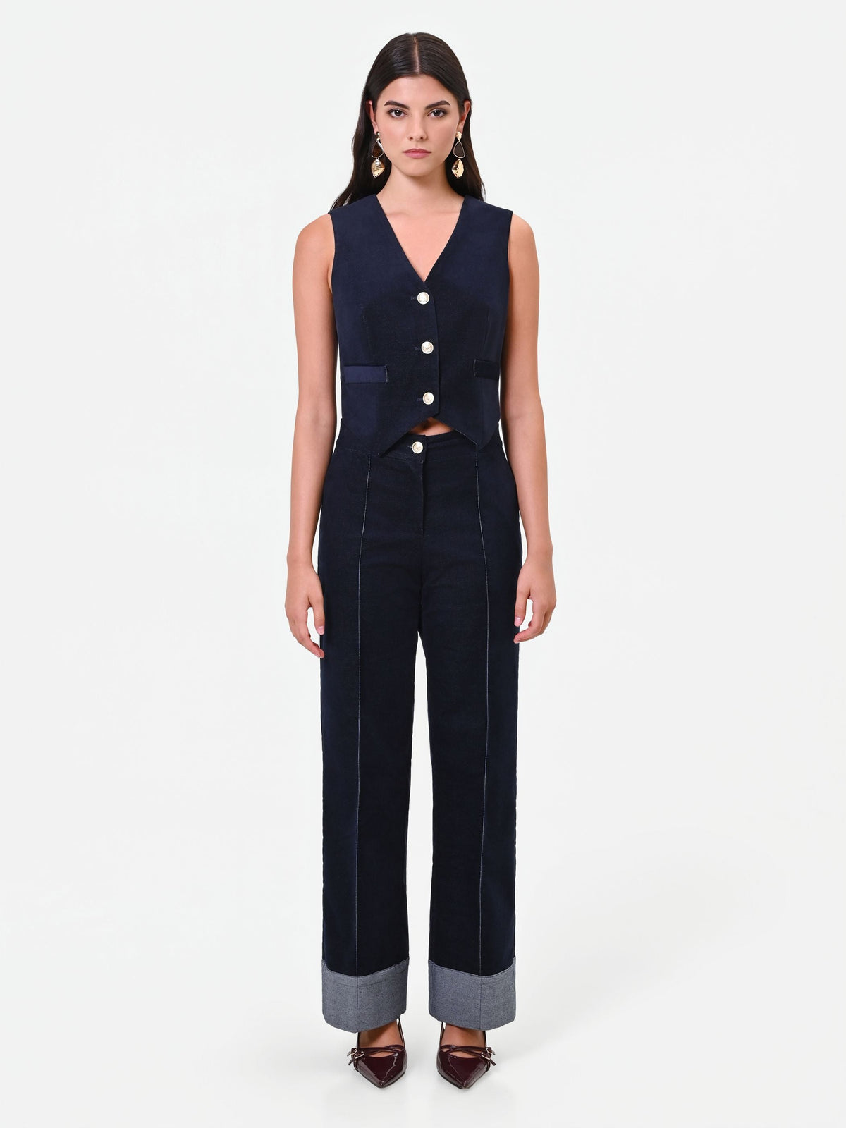 Gilet in velluto blu navy con bottoni Giorgia Palmas X Rinascimento