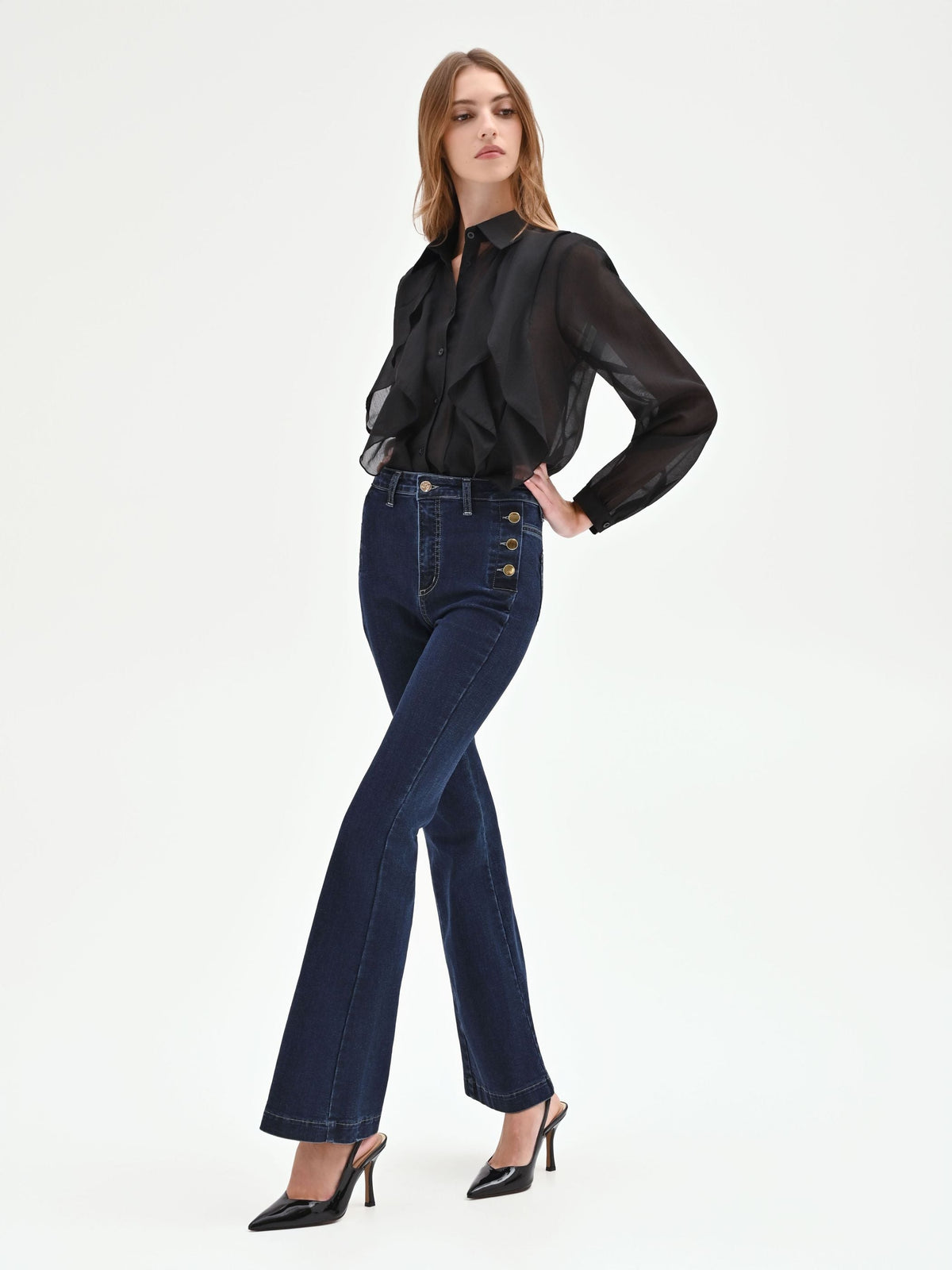 Jeans Blu a Zampa con Bottoni