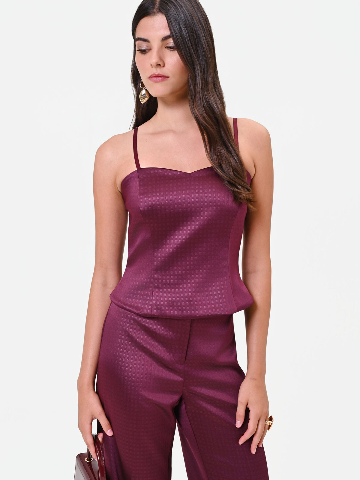 Top bustier bordeaux rosso in raso Giorgia Palmas X Rinascimento