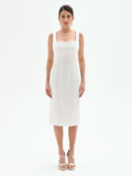 Abito midi bianco con scollo quadrato