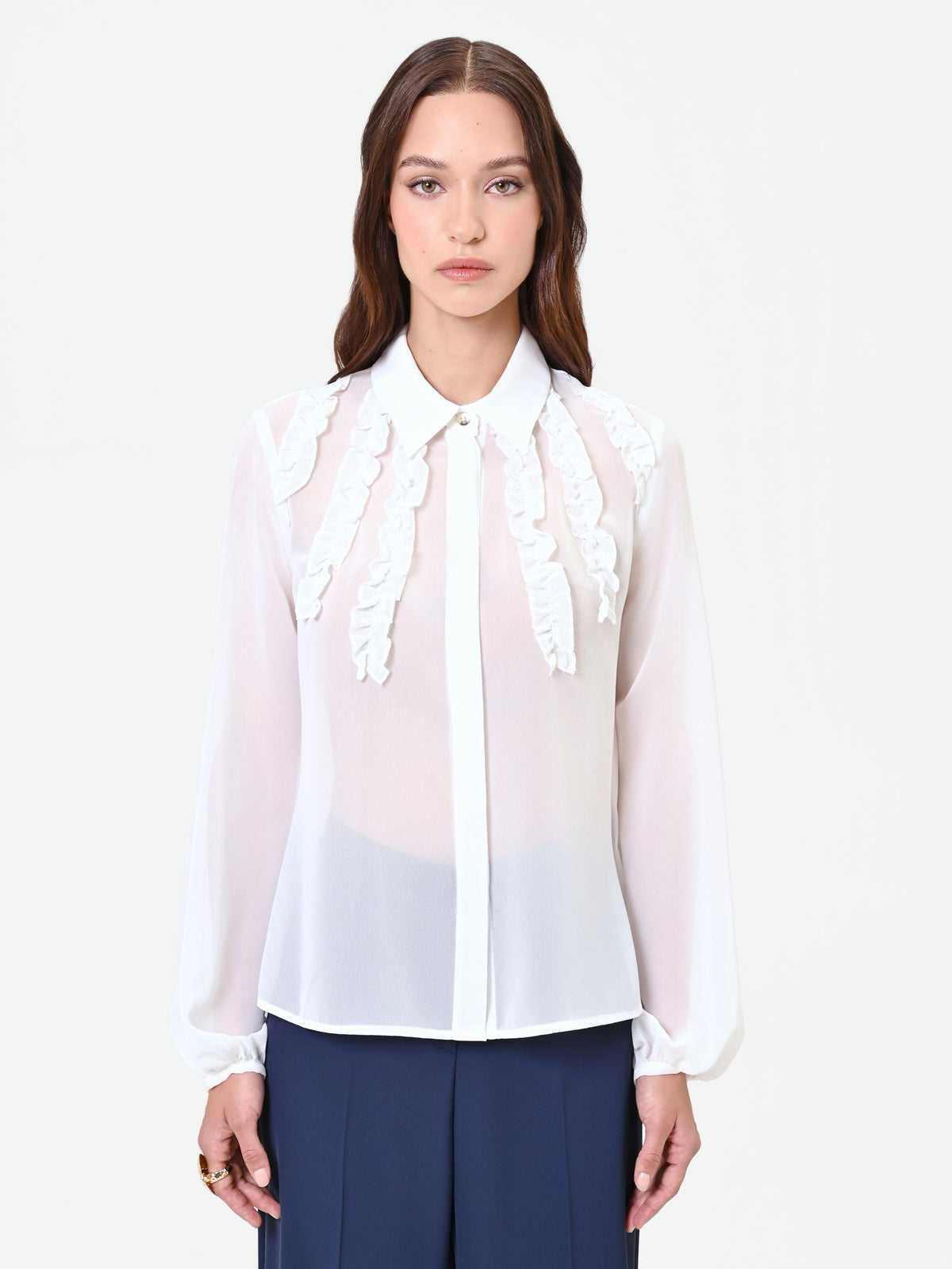Camicia panna con ruches verticali