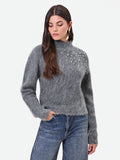 Maglia grigia in mohair con applicazione gioiello Giorgia Palmas X Rinascimento