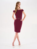 Abito tubino bordeaux in punto milano con scollo design