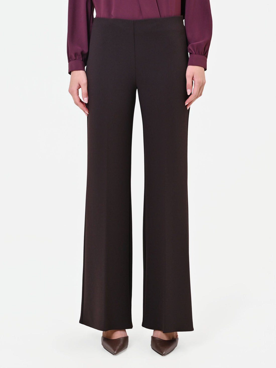 Pantalone a palazzo moro marrone in scuba mano crepe
