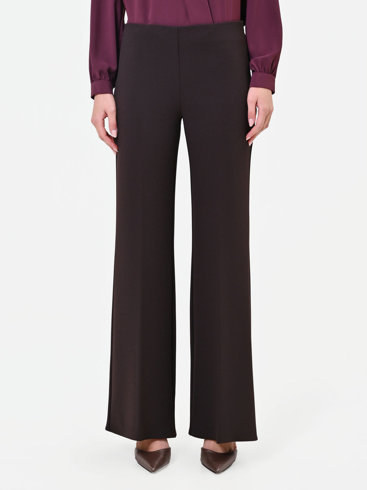 Pantalone a palazzo moro marrone in scuba mano crepe
