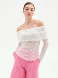 Blusa in pizzo panna bianco con spalle scoperte