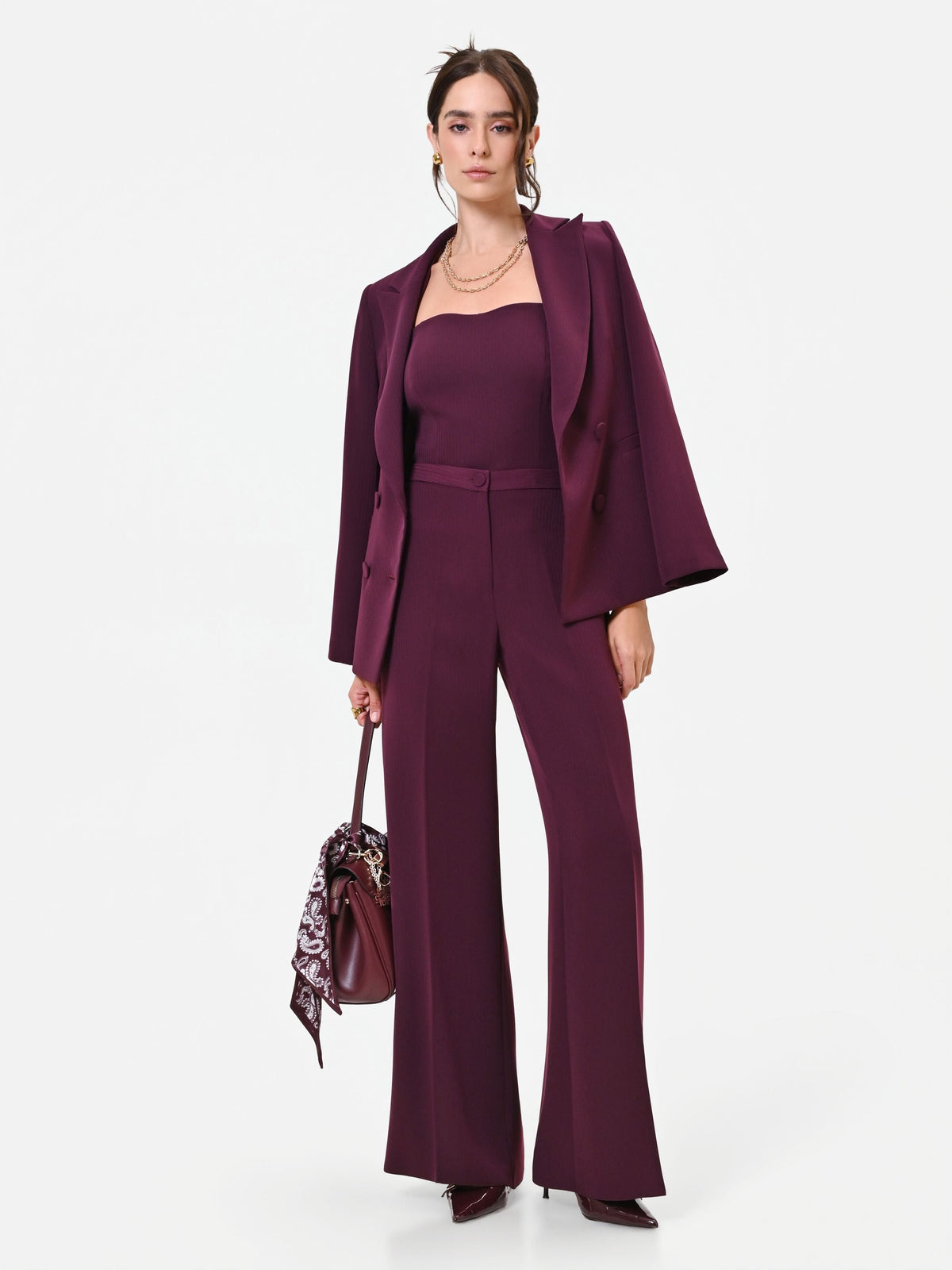 Pantalone Studio  palazzo bordeaux in crepe gessato