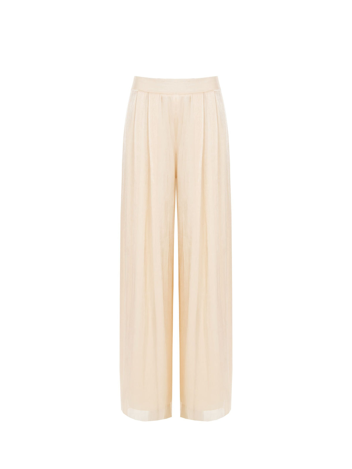 Pantalone a palazzo beige chiaro in raso cangiante