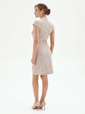 Abito a tubino beige chiaro in tweed con cintura