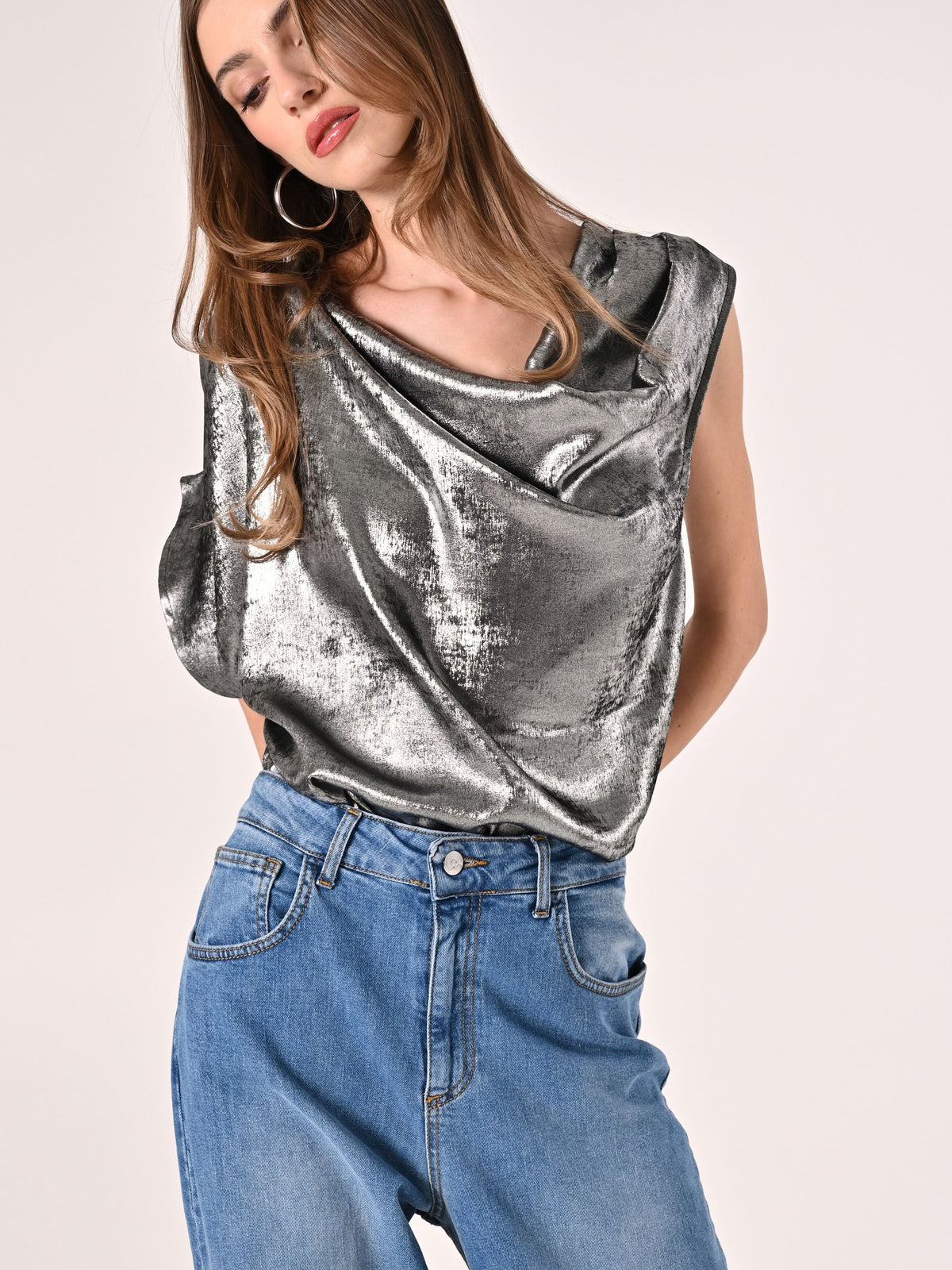 Blusa Monospalla in Cadi Laminato