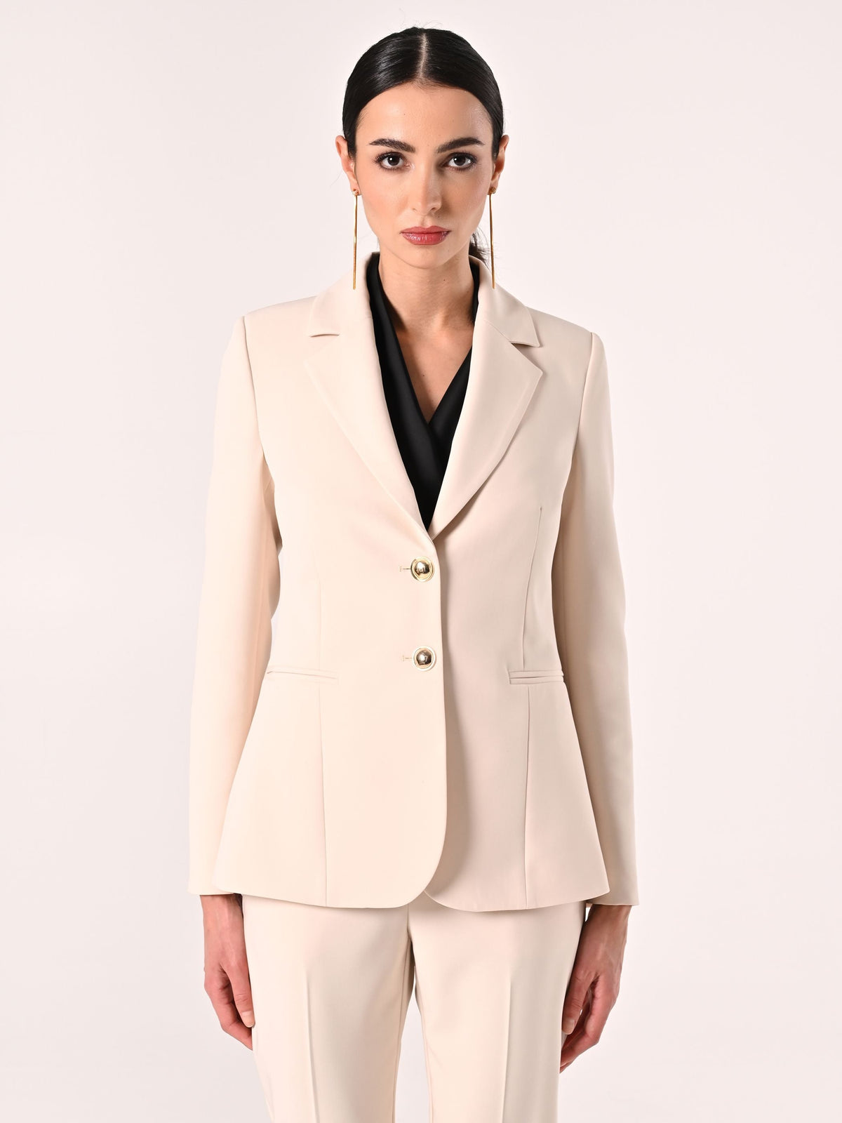Giacca a Due Bottoni in Tessuto Tecnico Beige Chiaro