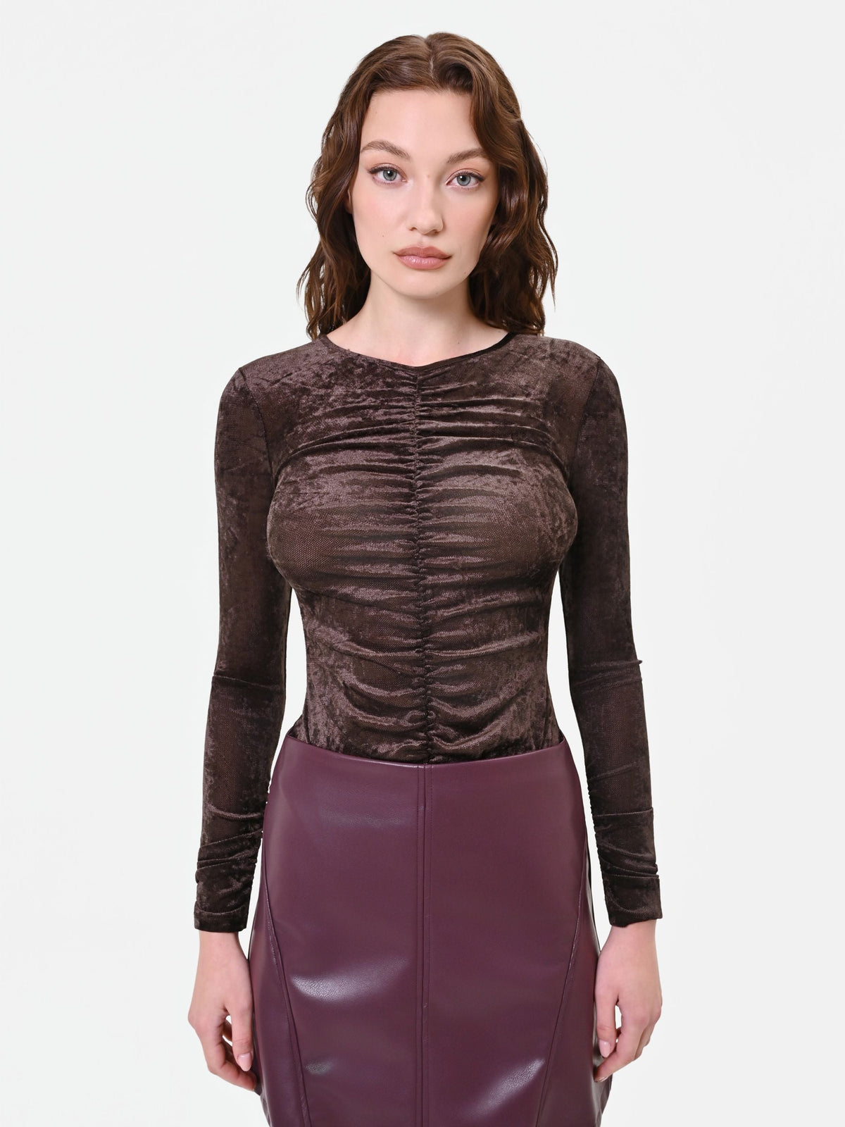 Blusa in velluto stropicciato moro
