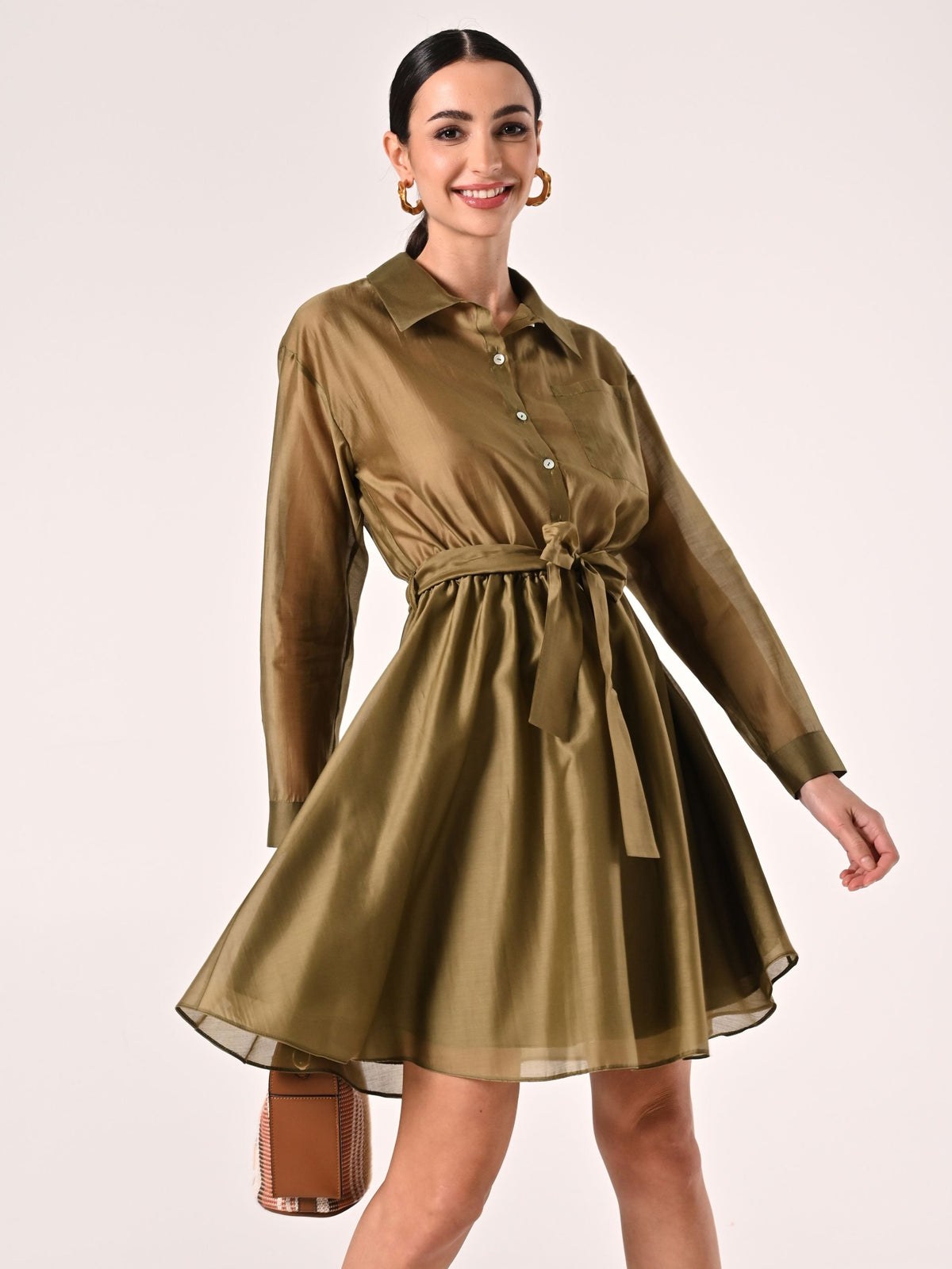 Abito Verde Militare in Organza di Viscosa