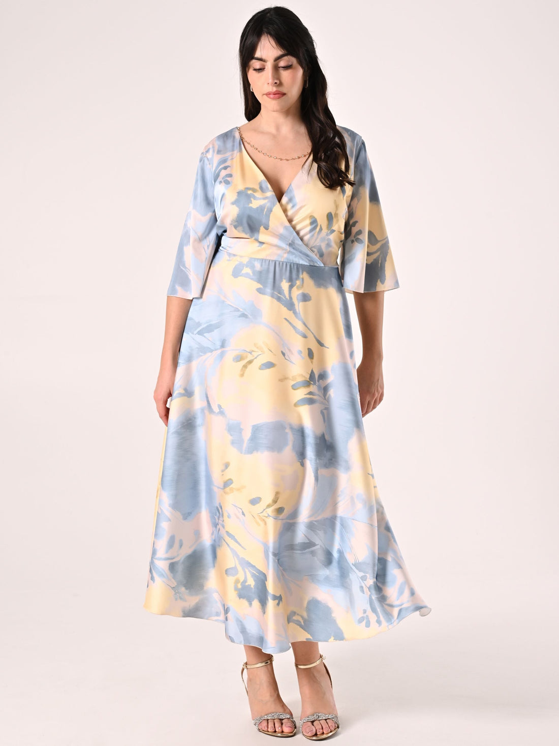 Abito Lungo Curvy stampa Fiori Astratti