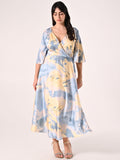 Abito Lungo Curvy stampa Fiori Astratti