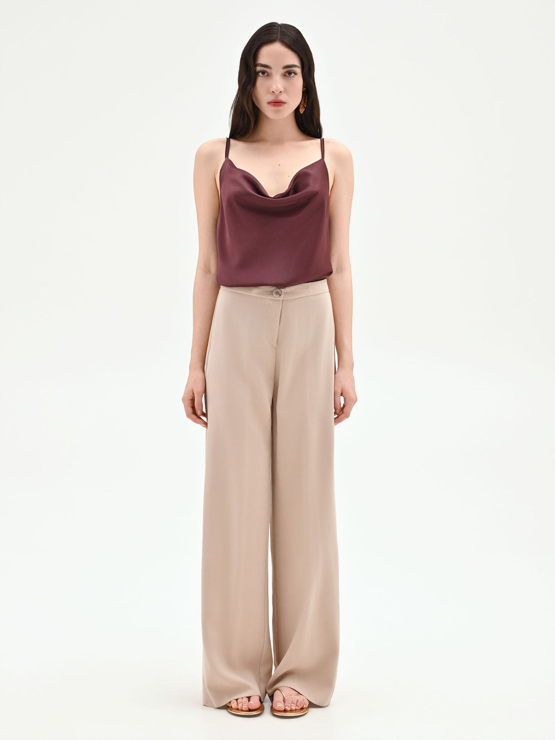 Pantalone a palazzo tortora beige in viscosa