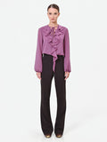 Blusa rosa antico con rouches e volant
