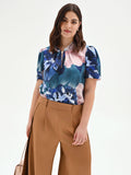 Blusa blu ottanio curvy con stampa floreale
