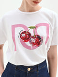 T-shirt bianca con stampa ciliegie