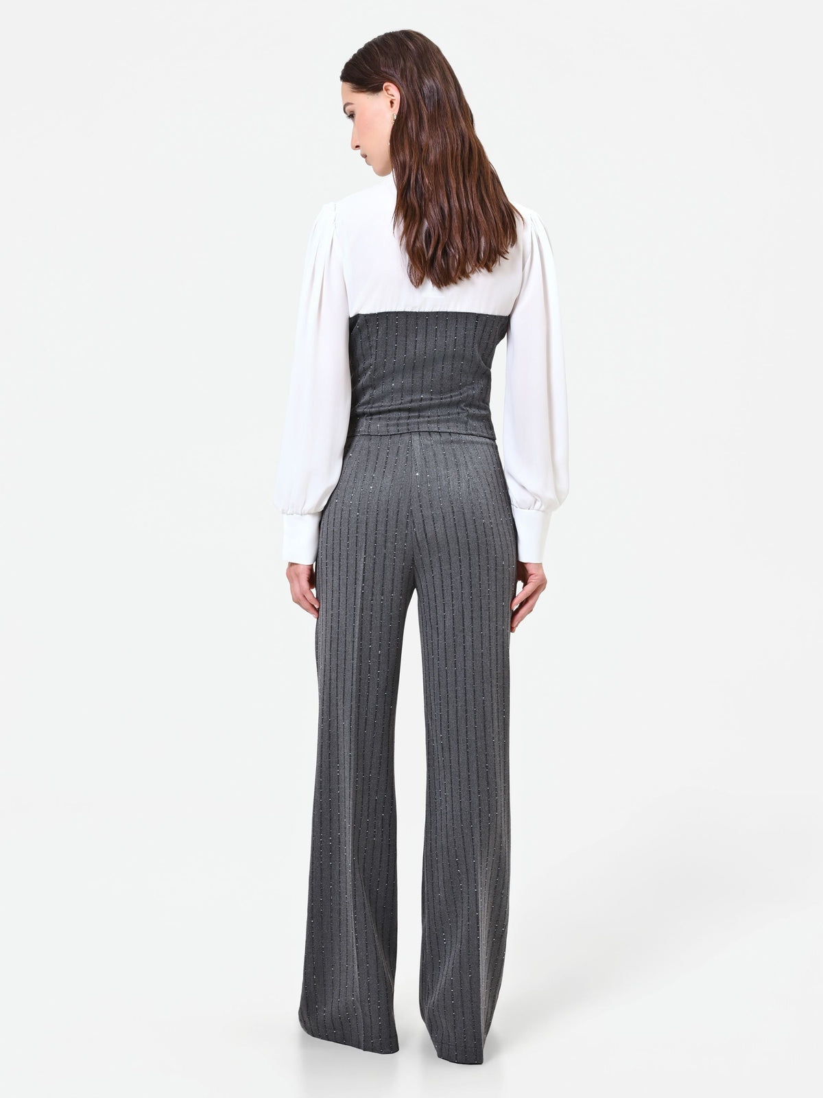 Pantalone gessato grigio con paillettes