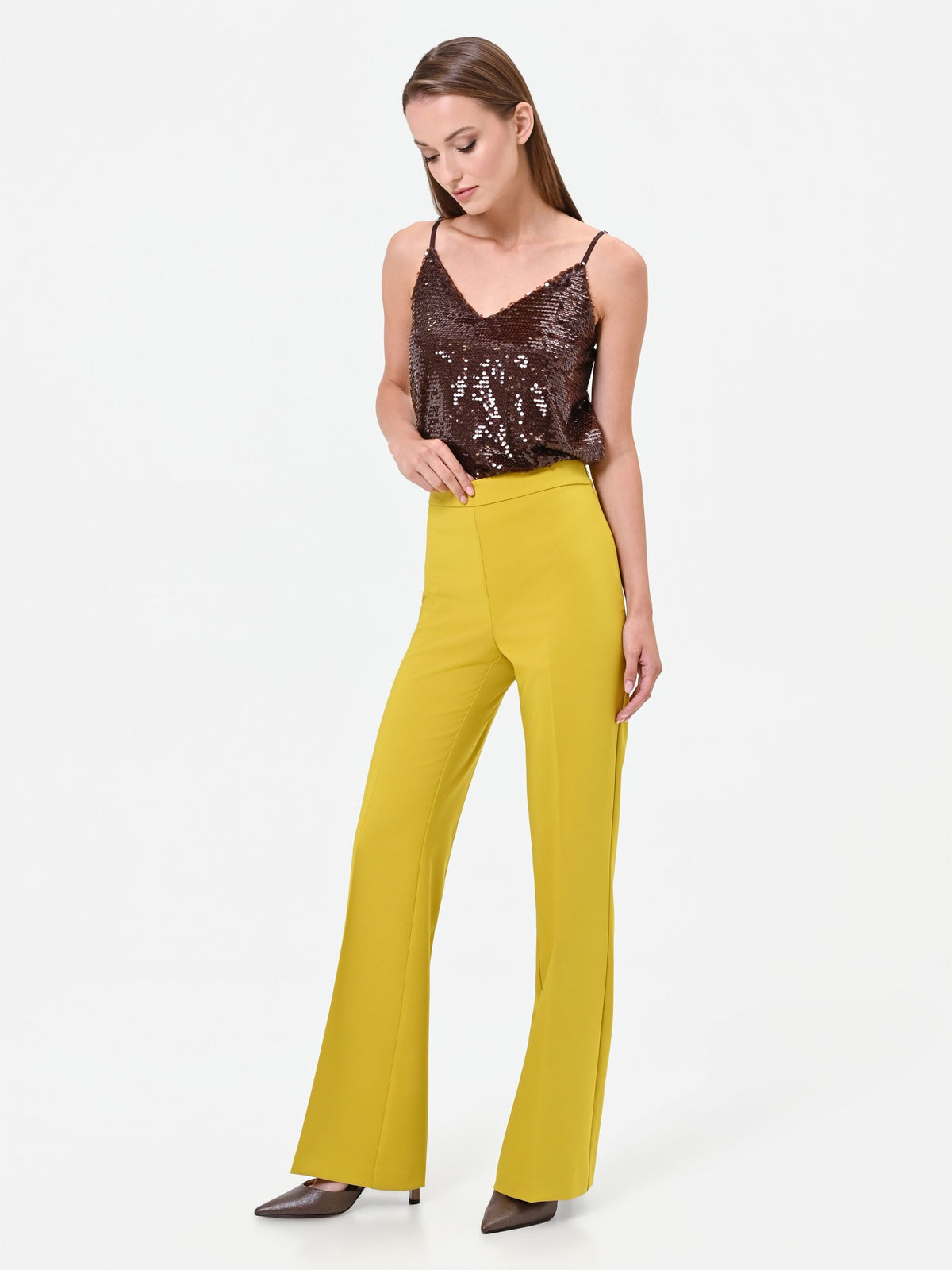 Pantalone a vita alta verde olio