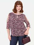 Blusa Curvy  rosso bordeaux in raso fantasia