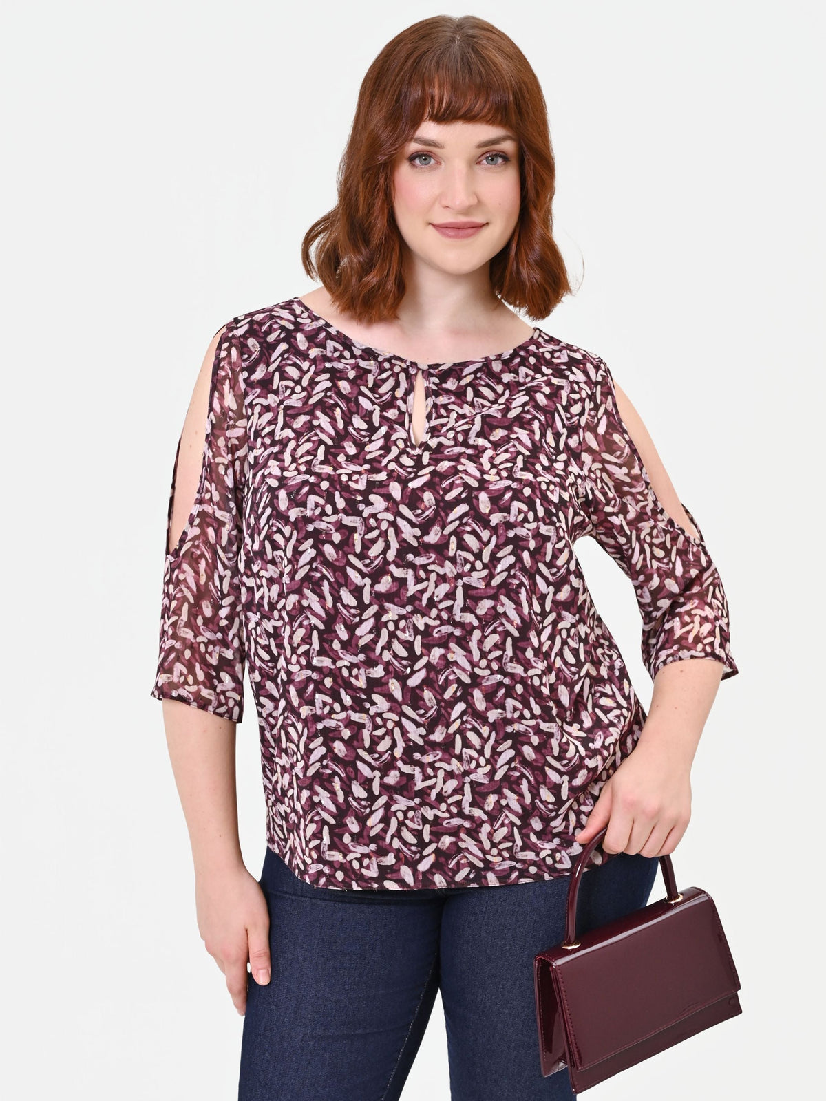 Blusa Curvy  rosso bordeaux in raso fantasia