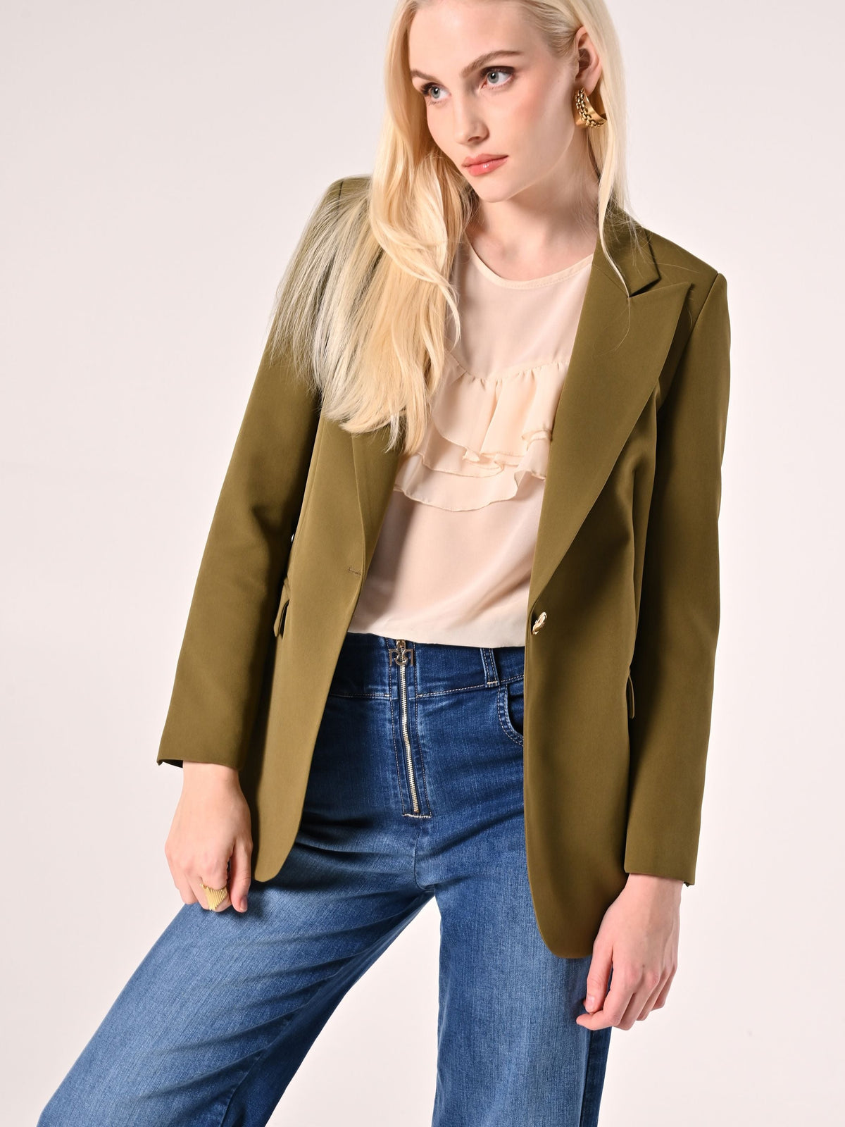 Giacca Monopetto con Bottoni Dorati Verde Militare