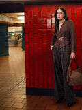 Pantalone a palazzo marrone con motivo check