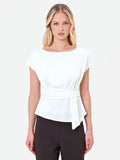 Blusa panna in raso con cintura annodata