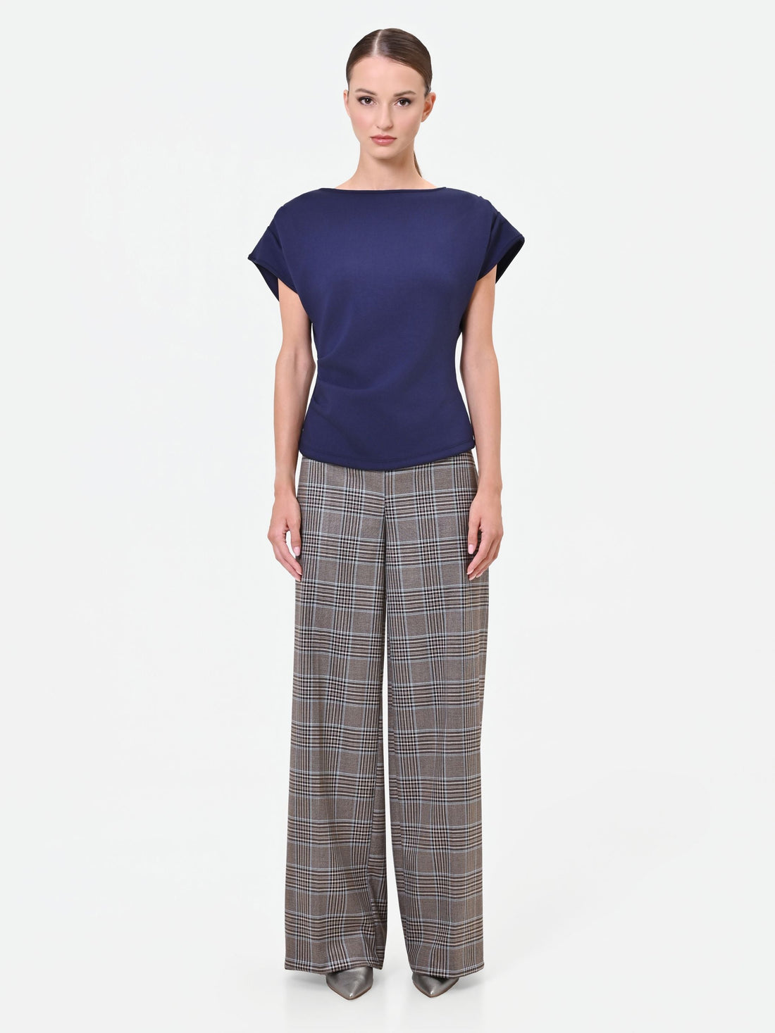 T-shirt blu navy con drappeggio asimmetrico