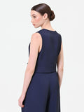 Top blu navy con incrocio e bottone design