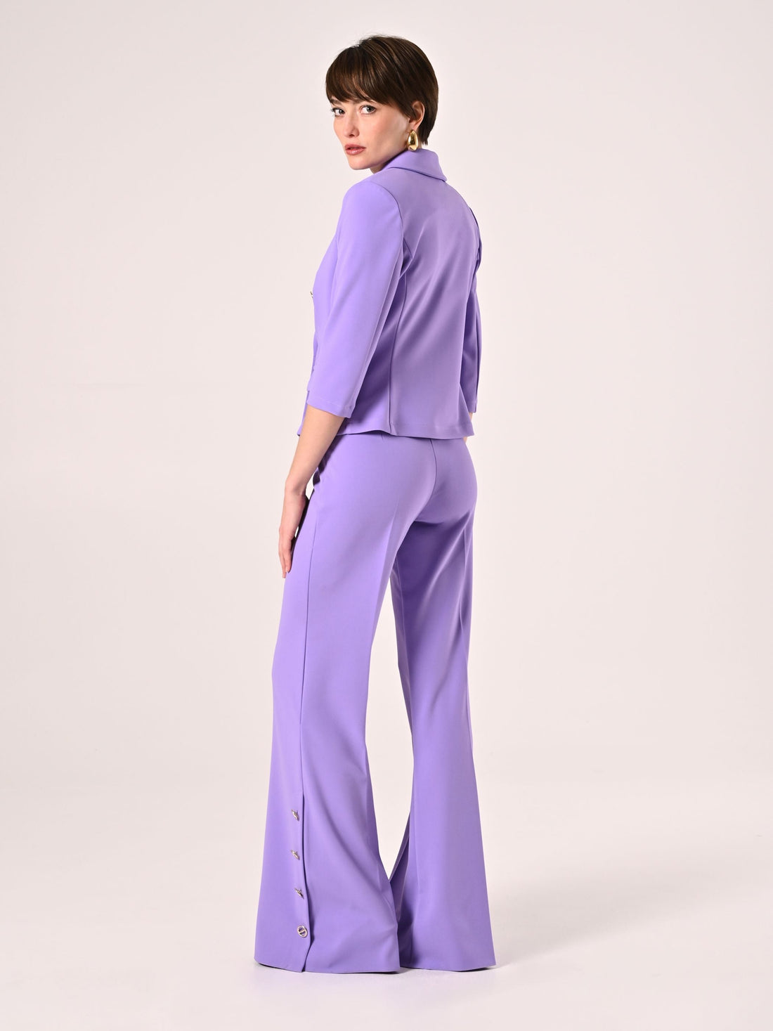 Pantaloni Palazzo in Scuba Mano Crepe Viola Lavanda
