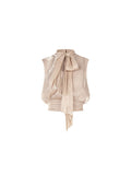 Top tortora beige con fiocco laterale in raso