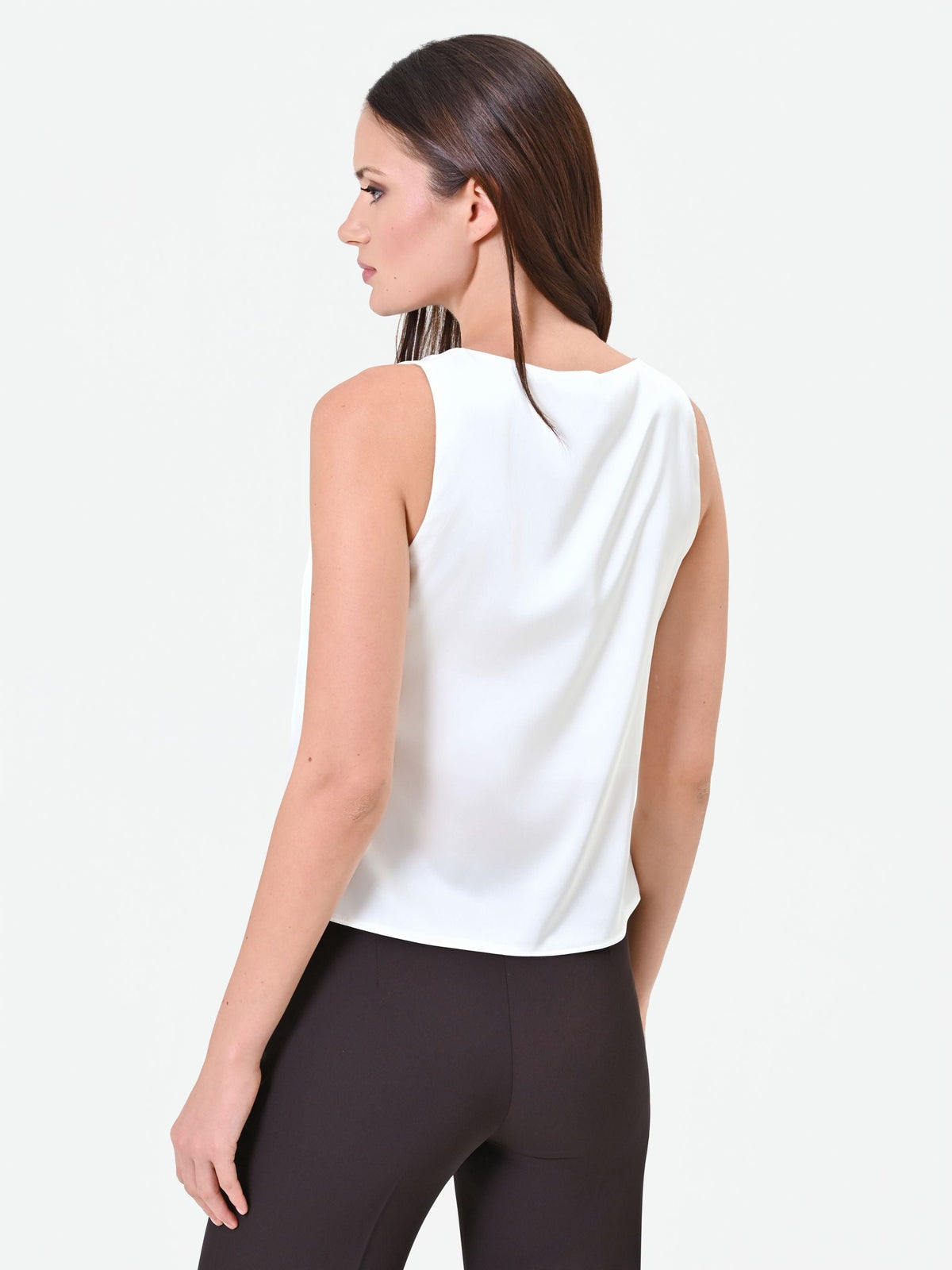 Top panna in raso con pizzo