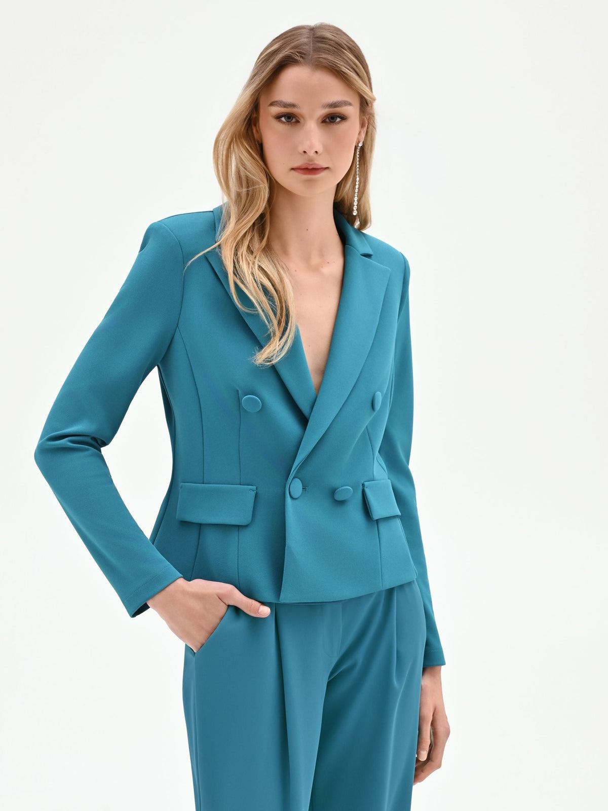 Giacca doppiopetto blu ottanio