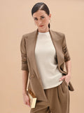 Top oro in maglia a costine con orli smerlati