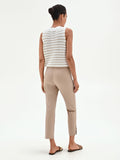 Pantalone cropped tortora beige con spacchi in raso di cotone