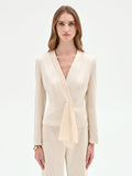 Giacca Beige Chiaro con Drappeggio in Raso