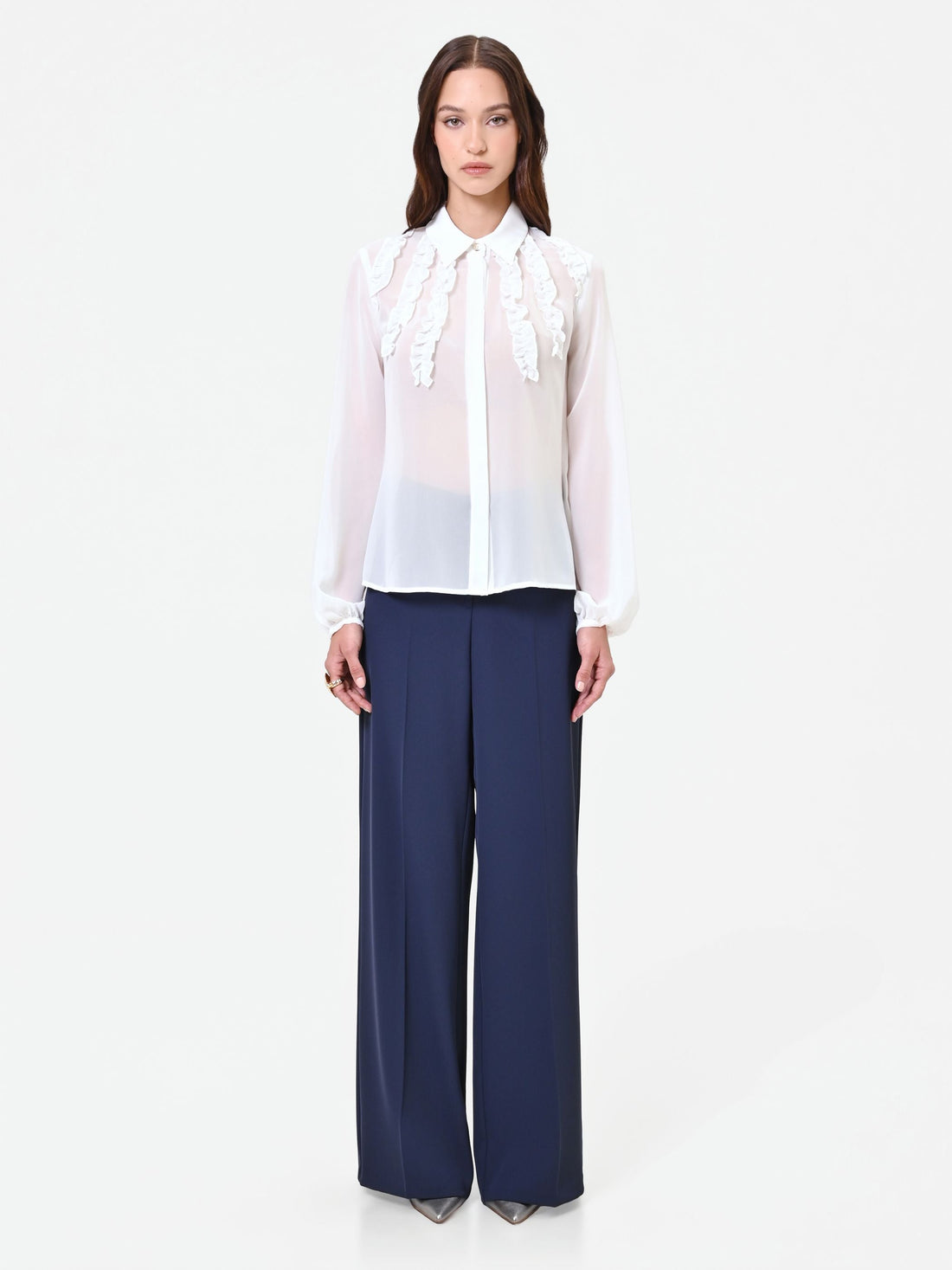 Camicia panna con ruches verticali