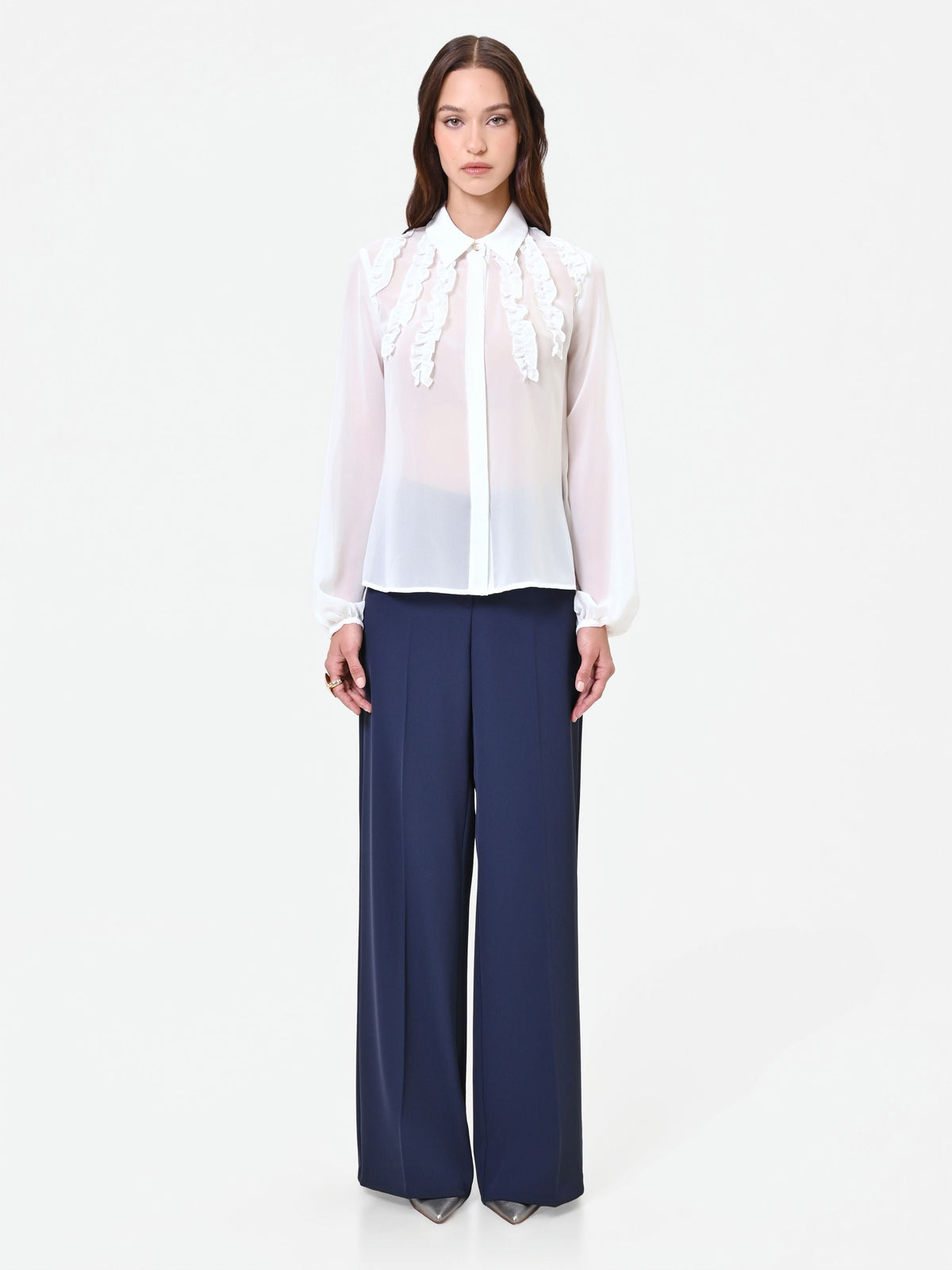Camicia panna con ruches verticali