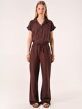 Pantaloni Marrone Cioccolato Ampi in Lino Cotone