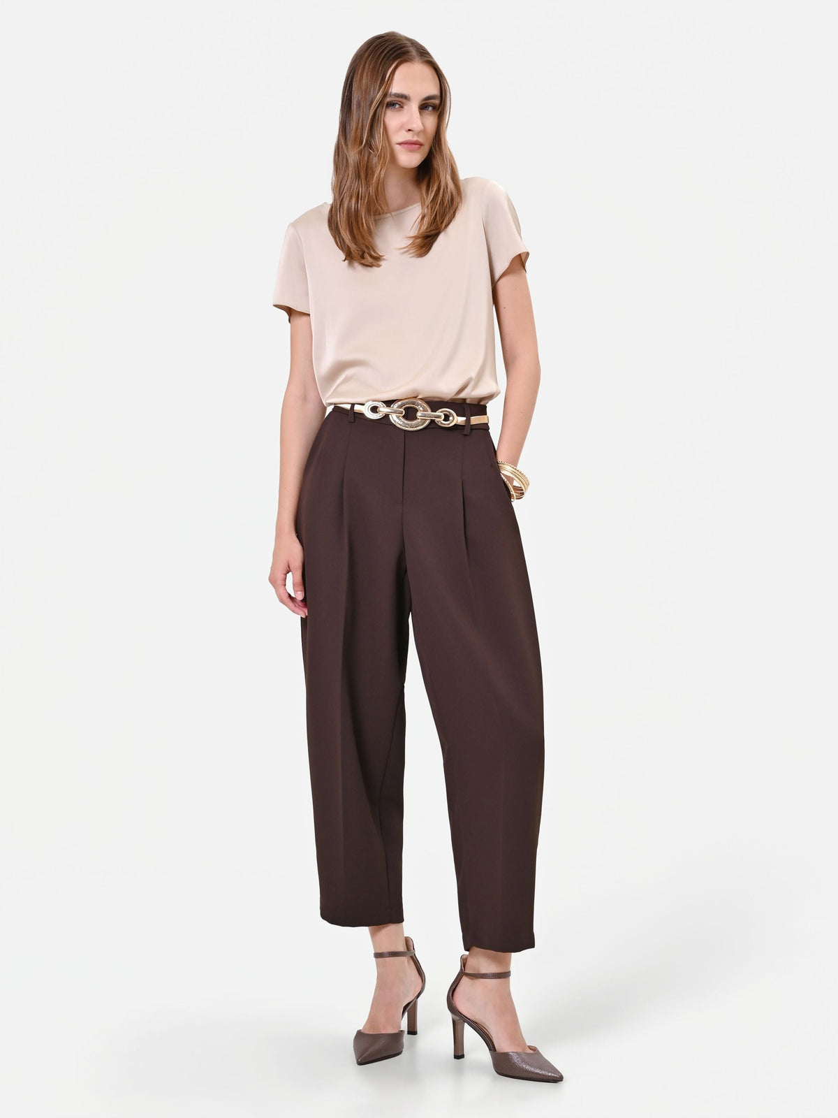 Pantalone marrone testa di moro con pinces