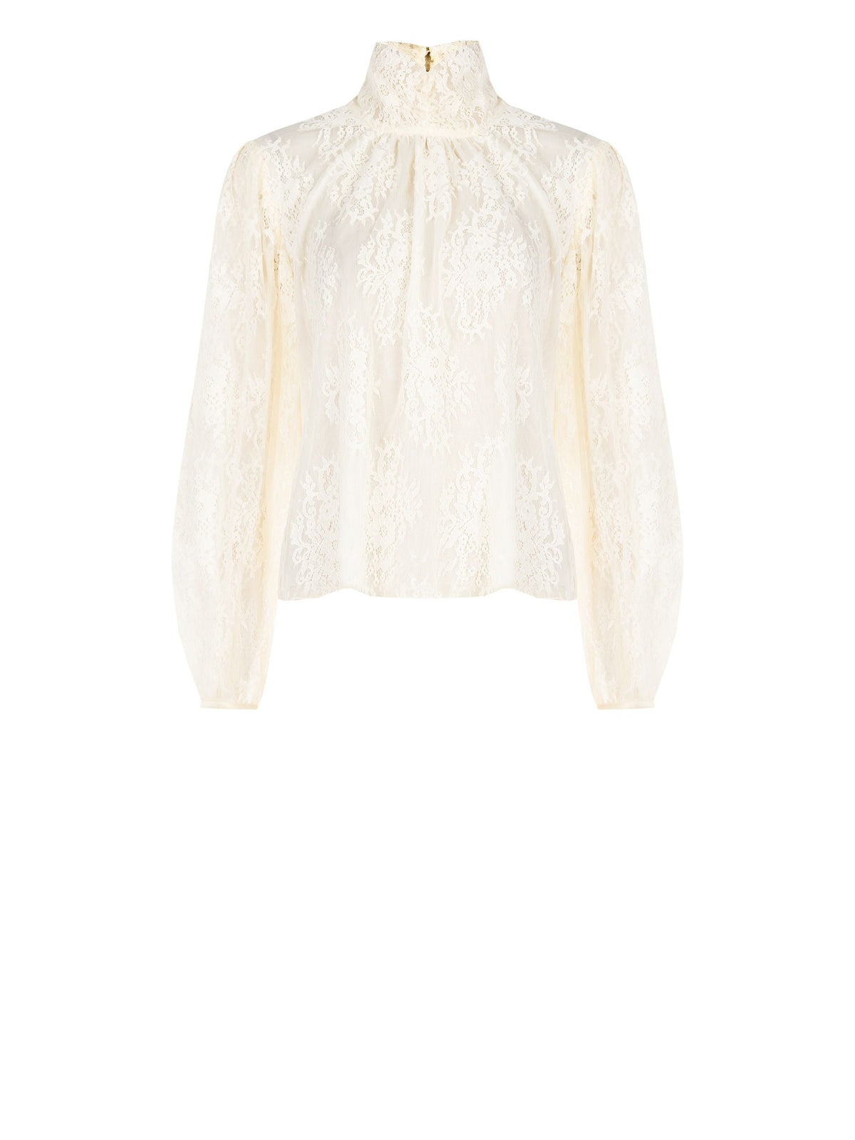 Blusa in pizzo panna bianco con collo alto