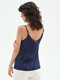 Top in raso blu navy con spalline sottili