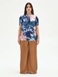 Blusa blu ottanio curvy con stampa floreale