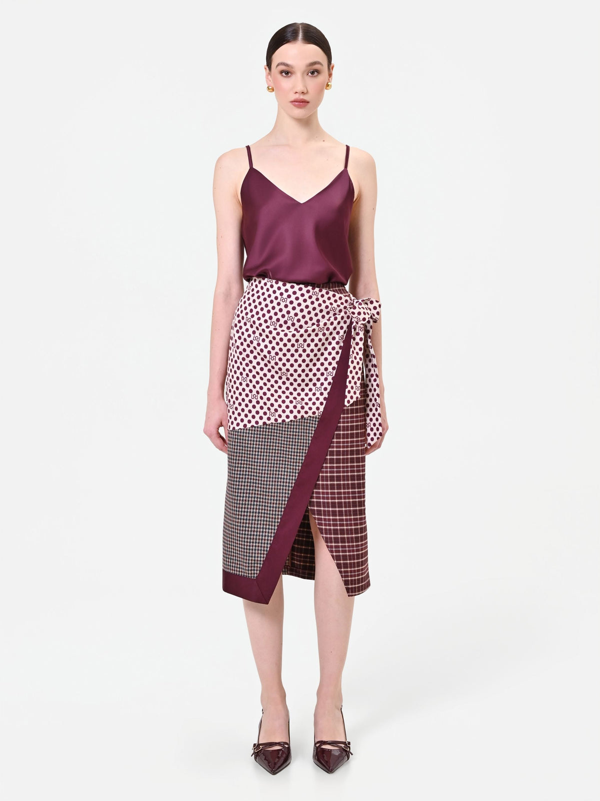 Gonna a portafoglio bordeaux con design patchwork