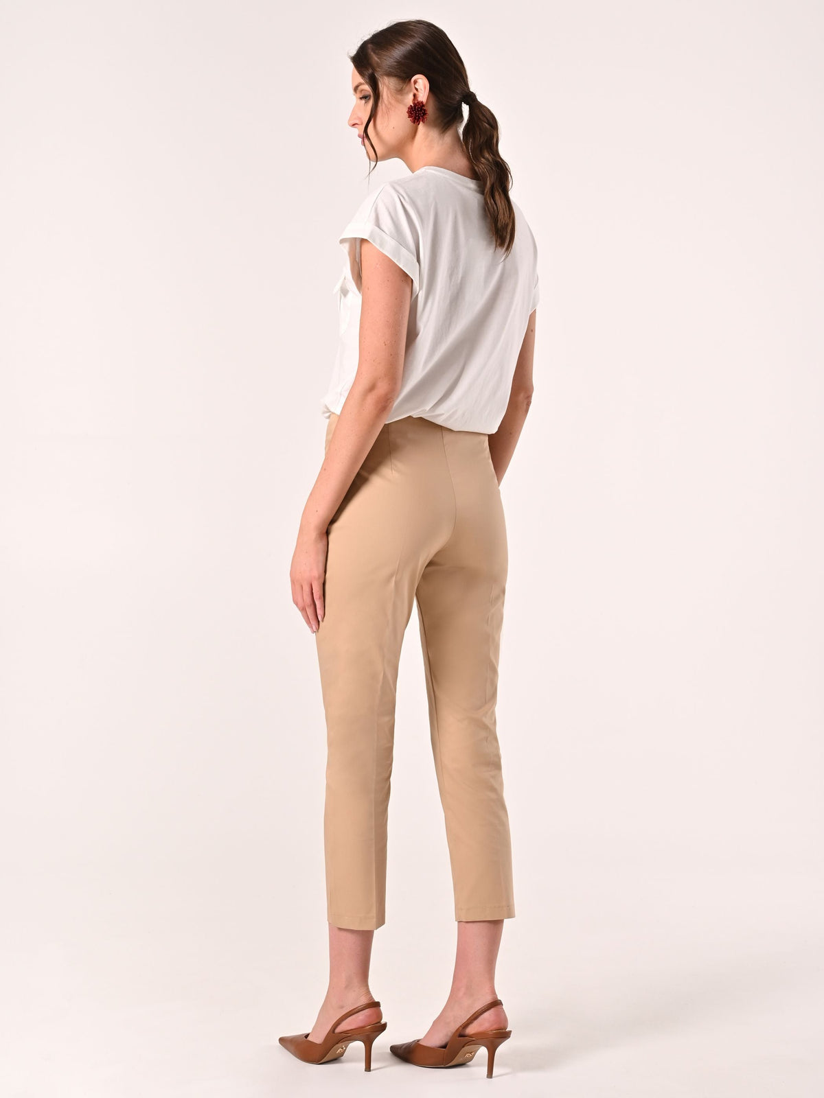 Pantaloni Skinny in Cotone Beige Scuro