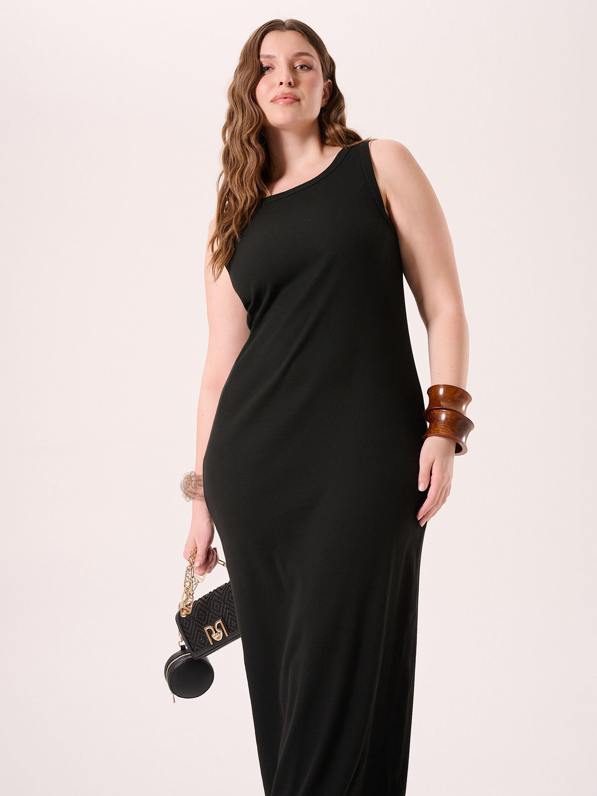 Abito Curvy in Cotone a Costine Nero