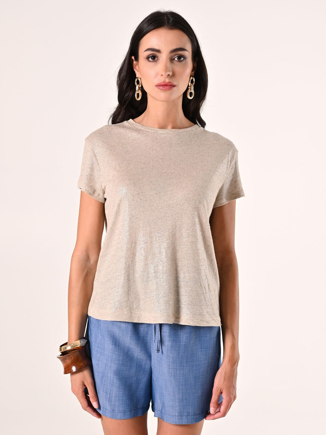 T-Shirt Lino Viscosa color Sabbia